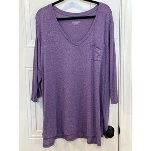 Lane Bryant Purple V-Neck Tunic Tee 3/4 Length Sleeves Lightweight EUC Casual